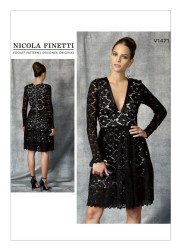 1471 VOGUE NICOLA FINETTI LINED FIT MIDRIFF V NECK RUFFLE DRESS PATTERN 6-14 UNCUT